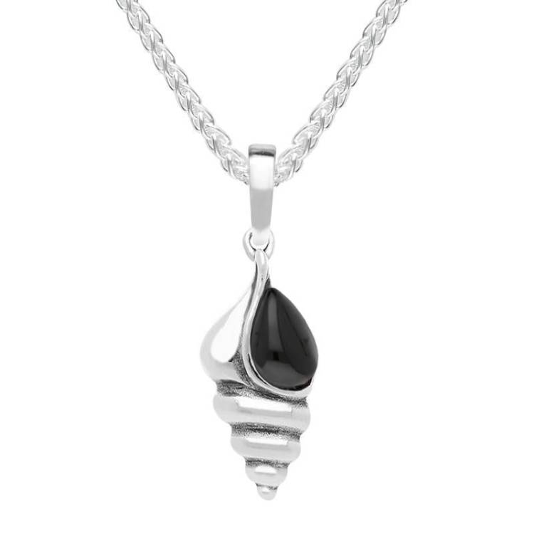Sterling Silver Whitby Jet Small Shell Necklace - Silver