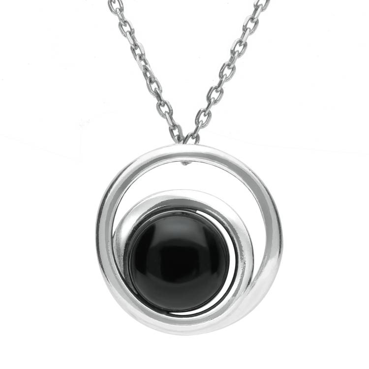 Sterling Silver Whitby Jet Small Swirl Necklace - Silver