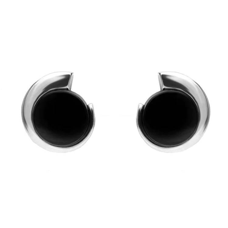 Sterling Silver Whitby Jet Small Swirl Stud Earrings