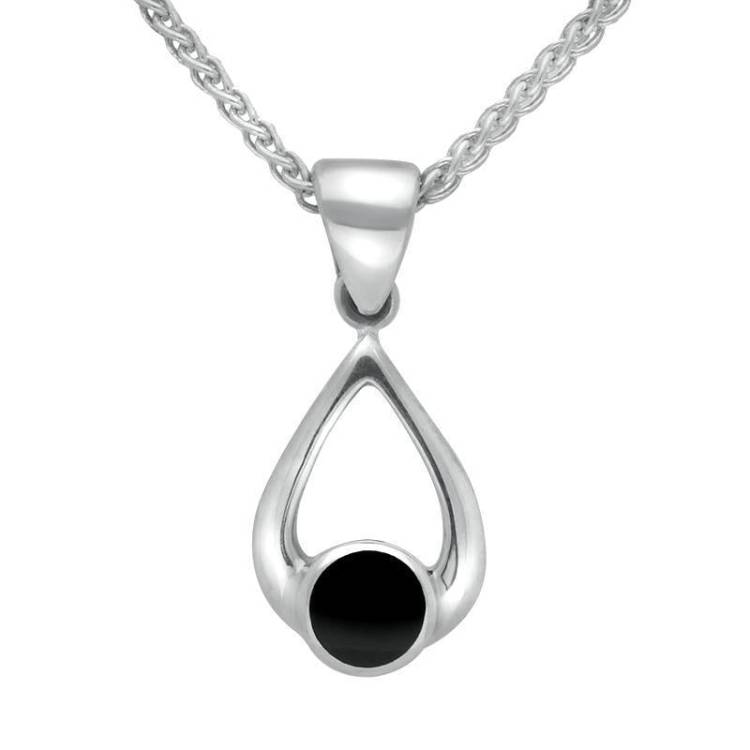 Sterling Silver Whitby Jet Small Teardrop Necklace - Silver