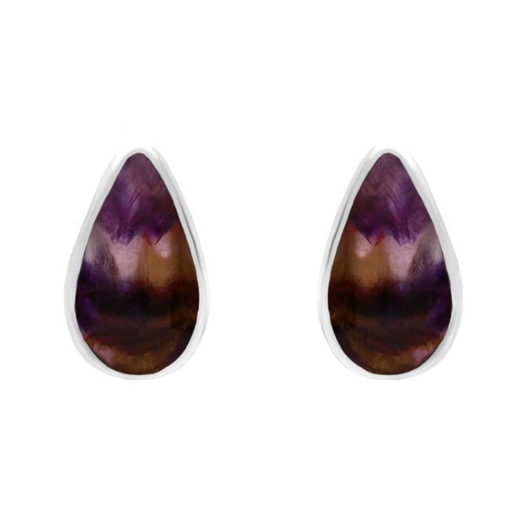 Sterling Silver Blue John Small Teardrop Stud Earrings - Option1 Value Silver