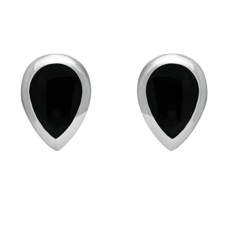Sterling Silver Whitby Jet Small Teardrop Stud Earrings - Option1 Value Silver