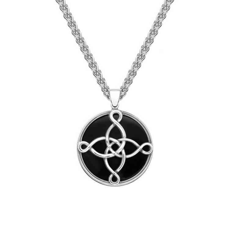 Sterling Silver Whitby Jet Small The Mission Logo Necklace - Silver