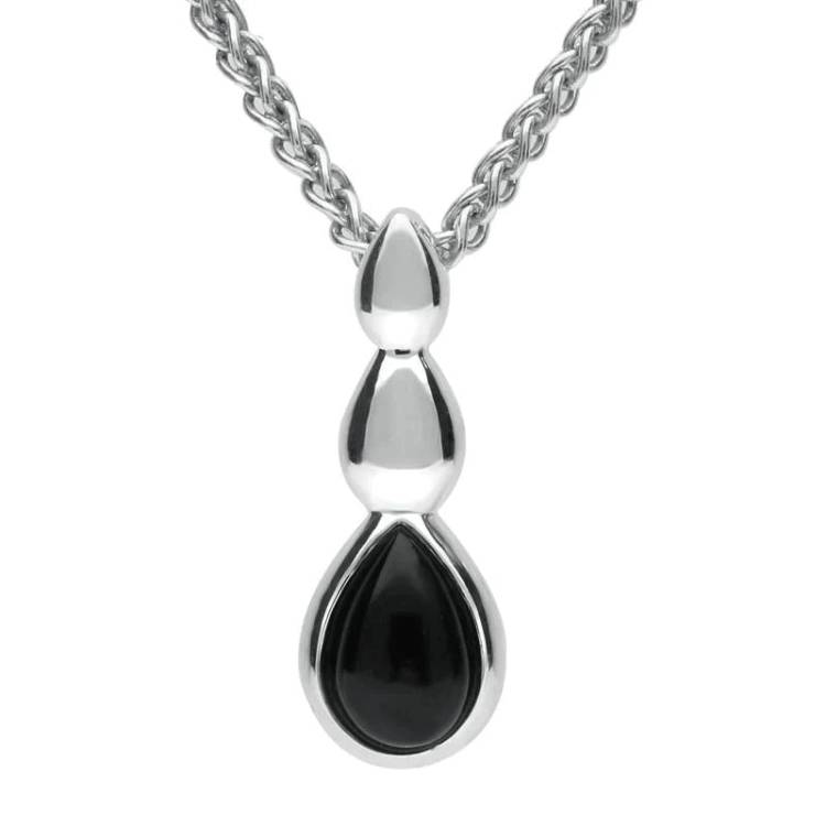 Sterling Silver Whitby Jet Pear Solid Top Necklace