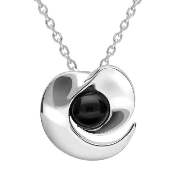 Sterling Silver Whitby Jet Spiral Necklace - Silver