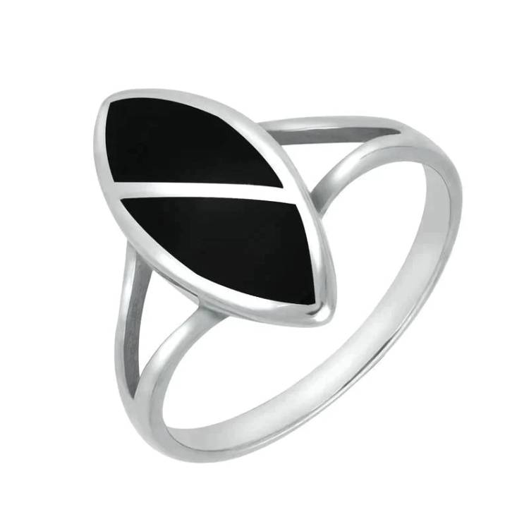 Sterling Silver Whitby Jet Split Stone Marquise Ring - Option1 Value Silver
