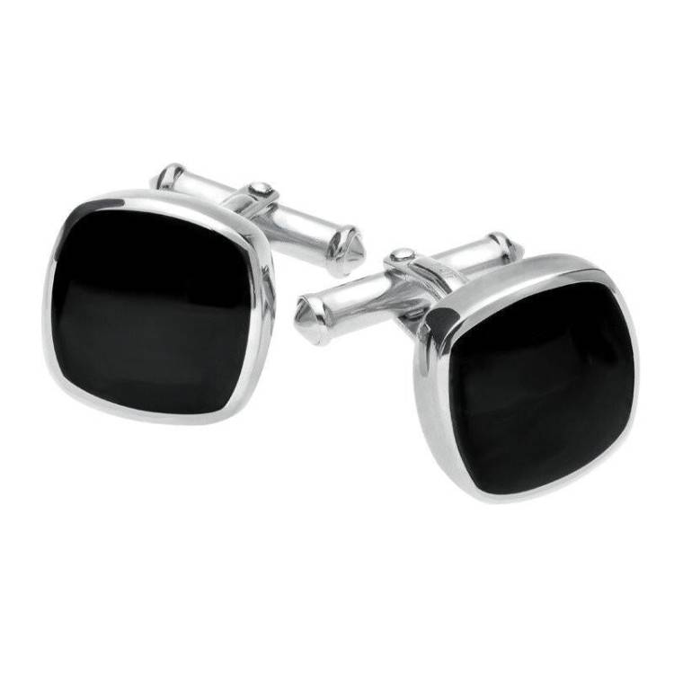 Sterling Silver Whitby Jet Square Cushion Cufflinks - Option1 Value
