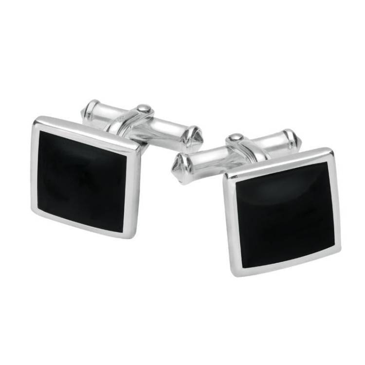 Sterling Silver Whitby Jet Square Flat Cufflinks - Option1 Value