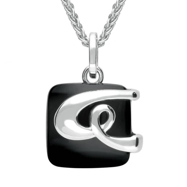 Sterling Silver Whitby Jet Square Knot Necklace - Silver