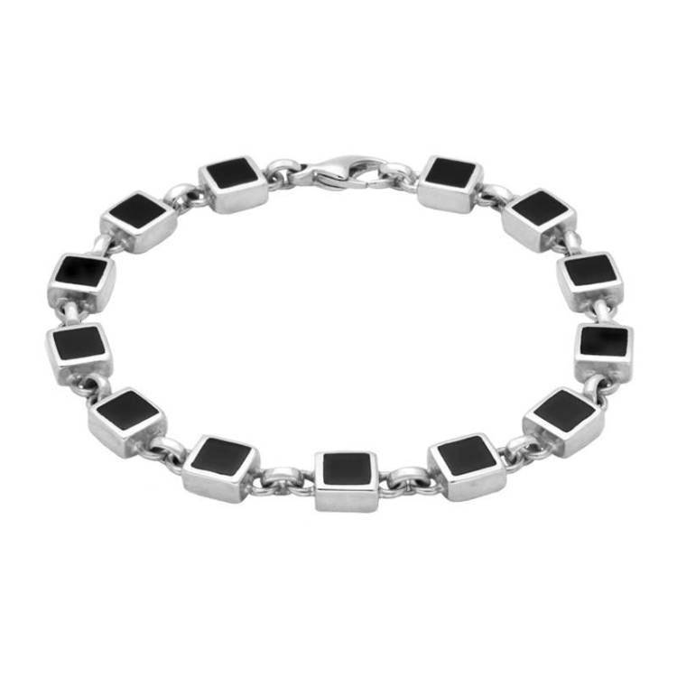 Sterling Silver Whitby Jet Square Stone Bracelet - Option1 Value Silver