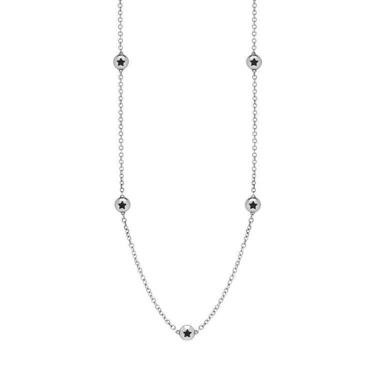 Sterling Silver Whitby Jet Star Link Disc Chain Necklace - Option1 Value Silver