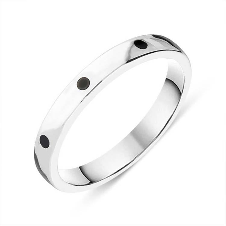 Sterling Silver Whitby Jet 3mm Wedding Band Ring - Silver