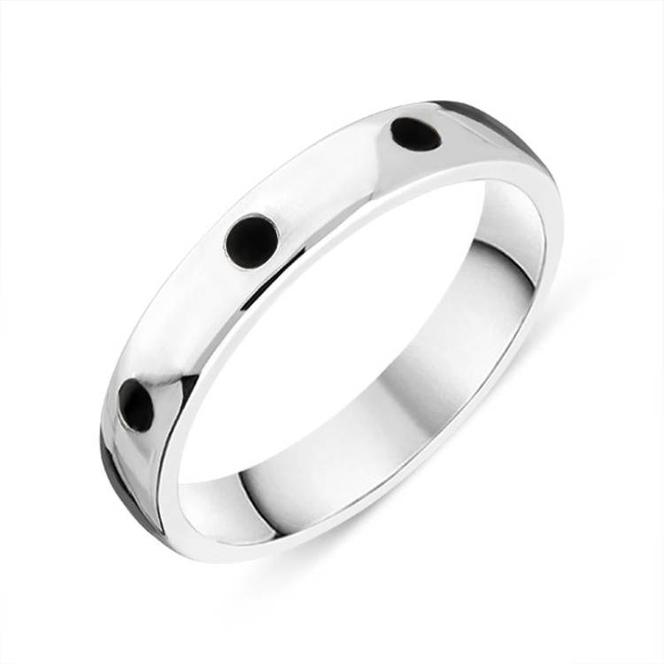 Sterling Silver Whitby Jet 4mm Wedding Band Ring - Silver