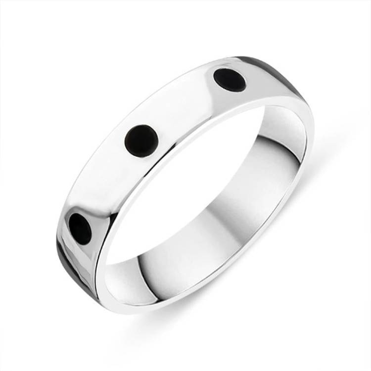 Sterling Silver Whitby Jet 5mm Wedding Band Ring