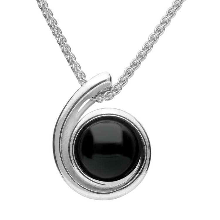 Sterling Silver Whitby Jet Swirl Round Necklace