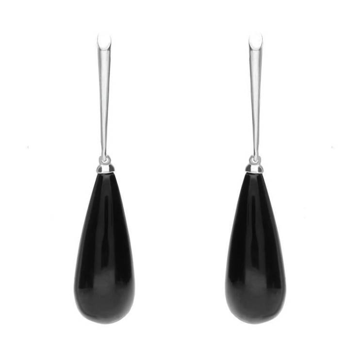 Sterling Silver Whitby Jet Tapered Bomb Drop Earrings - Silver
