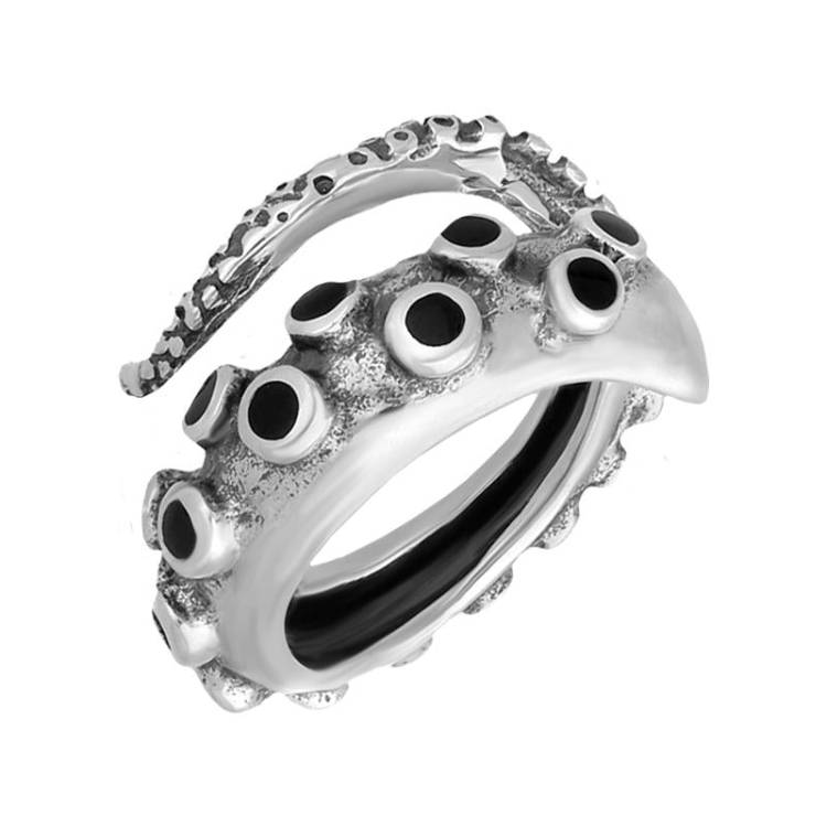 Sterling Silver Whitby Jet Tentacle Ring - Option1 Value Silver