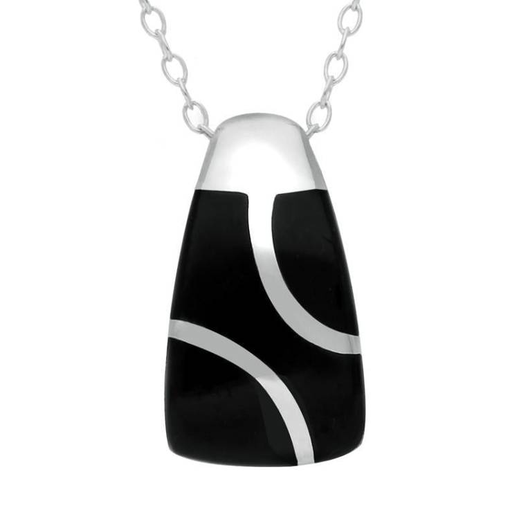 Sterling Silver Whitby Jet Three Stone Barrel Necklace