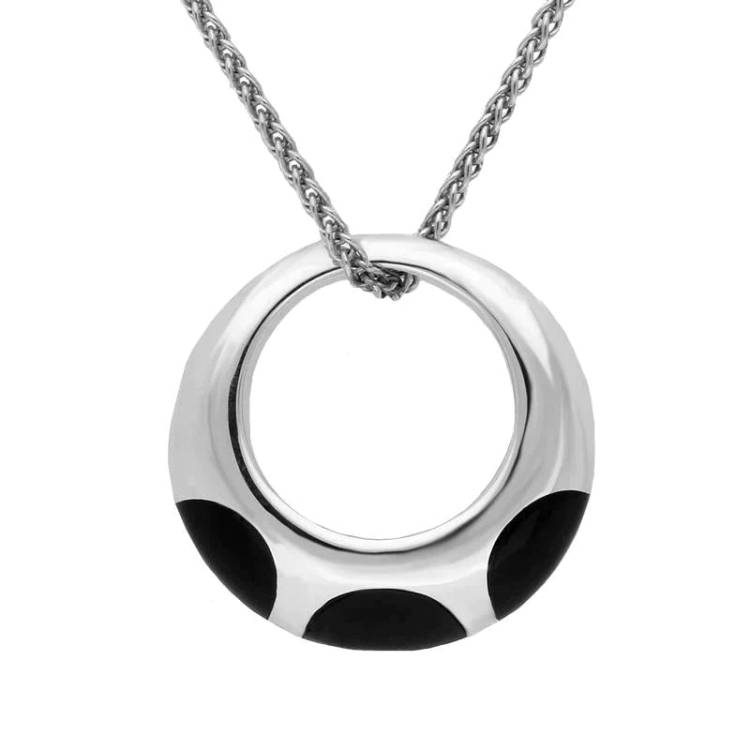 Sterling Silver Whitby Jet Three Stone Open Ring Necklace - Silver