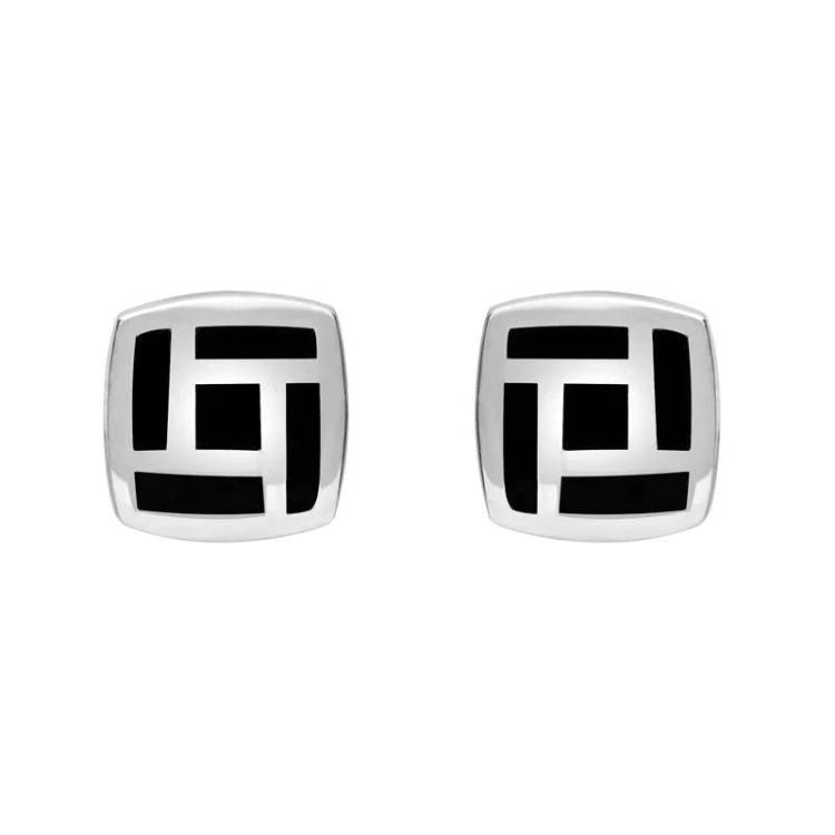 Sterling Silver Whitby Jet Tile Cushion Stud Earrings - Silver