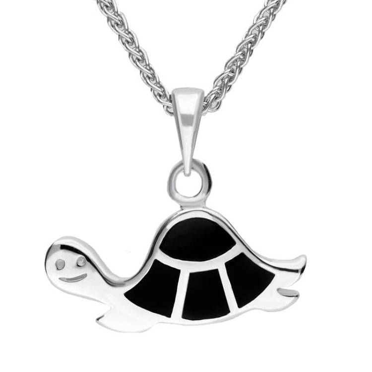 Sterling Silver Whitby Jet Tortoise Necklace - Silver