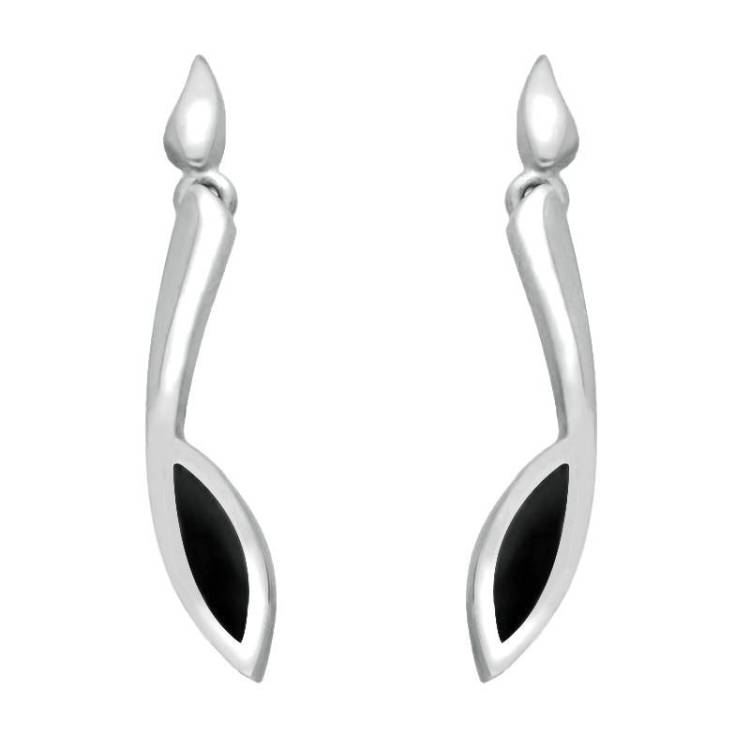 Sterling Silver Whitby Jet Toscana Long Marquise Drop Earrings - Silver