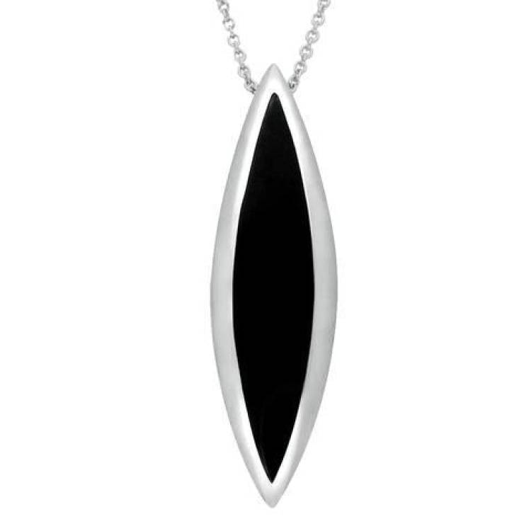 Sterling Silver Whitby Jet Toscana Long Marquise Necklace - Silver