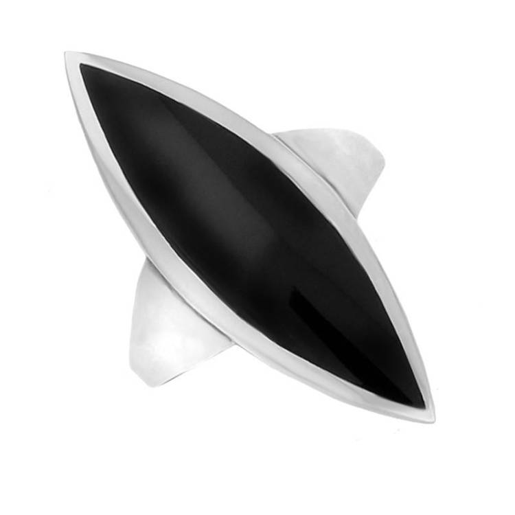 Sterling Silver Whitby Jet Toscana Long Marquise Shaped Ring - Option1 Value Silver
