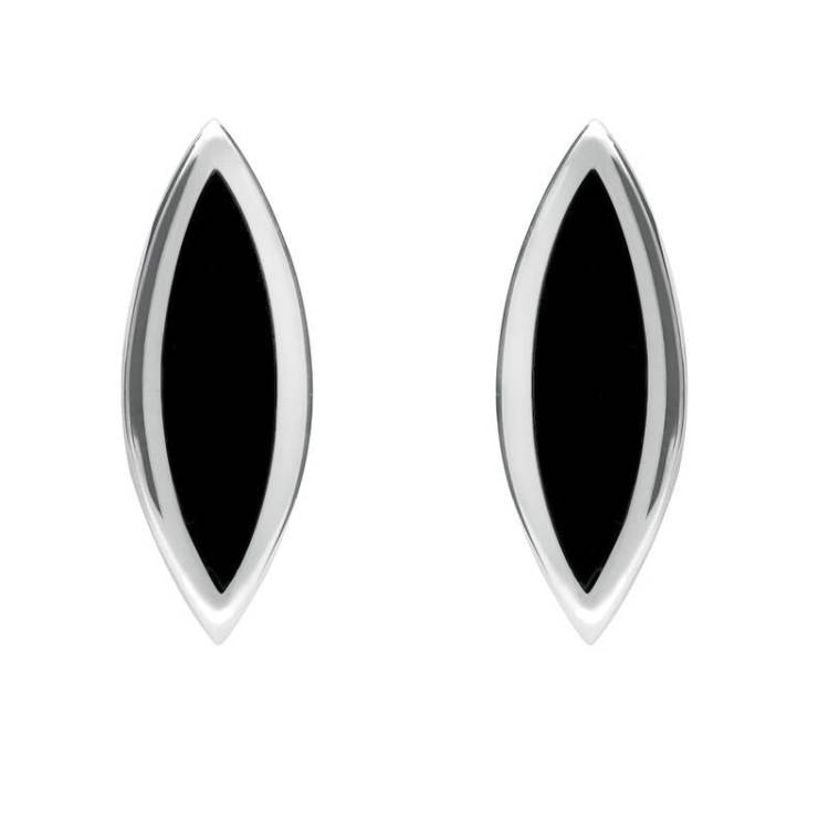 Sterling Silver Whitby Jet Toscana Marquise Stud Earrings - Silver
