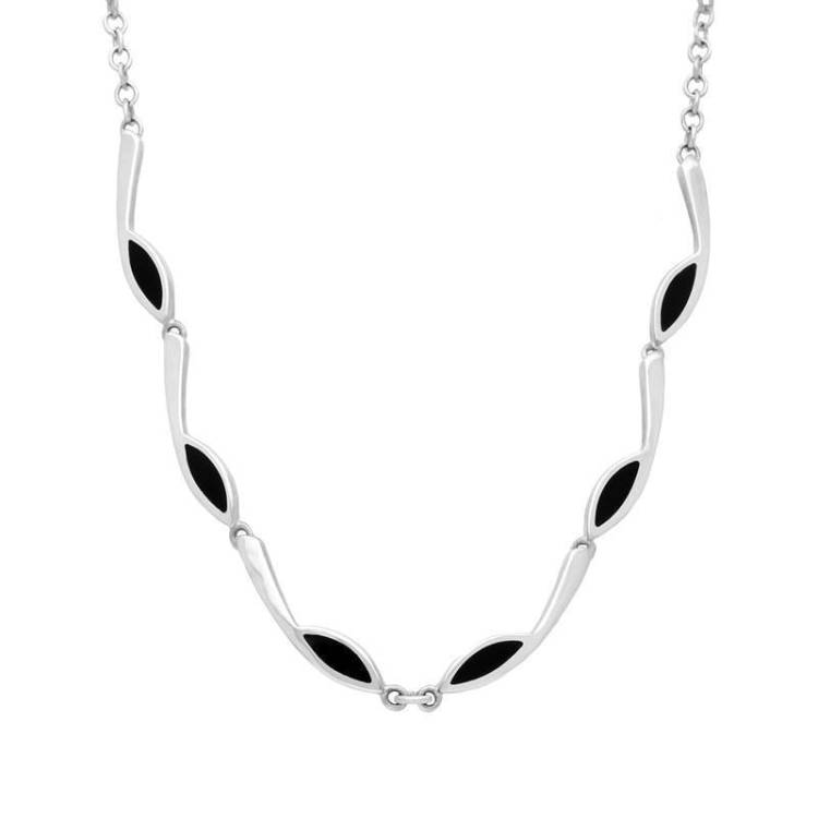 Sterling Silver Whitby Jet Marquise Link Toscana Necklace - Silver