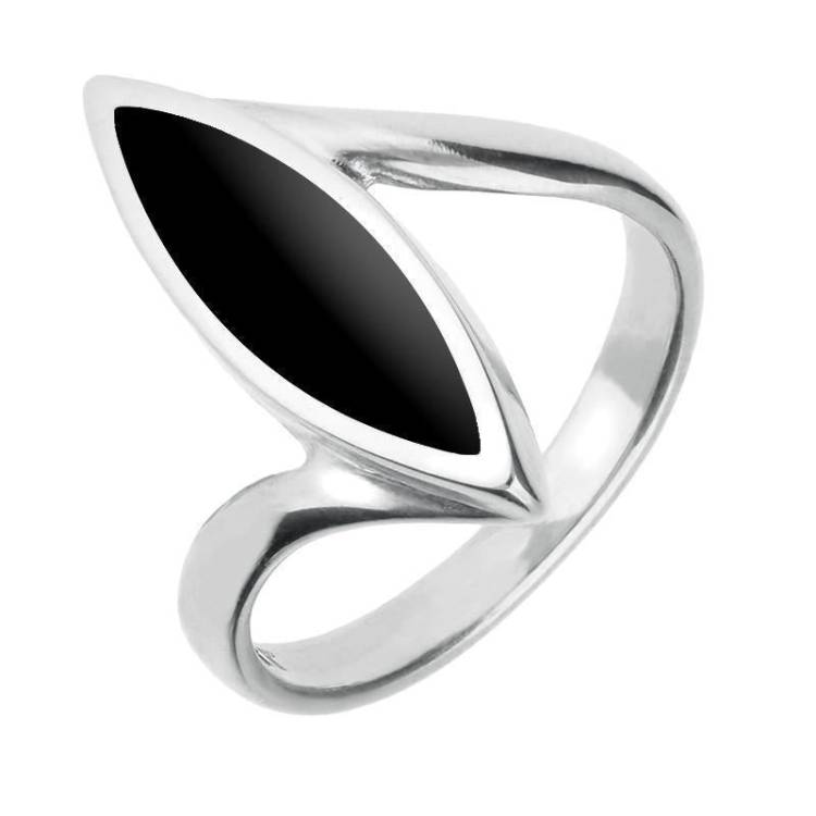 Sterling Silver Whitby Jet Toscana Marquise Twist Ring - Silver