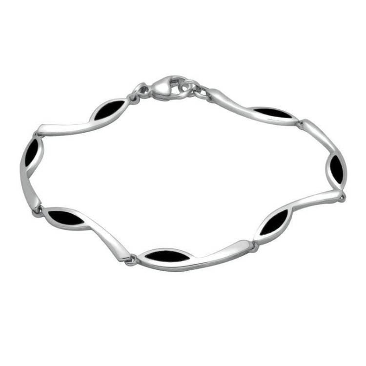 Sterling Silver Whitby Jet Toscana Marquise Link Bracelet - Silver
