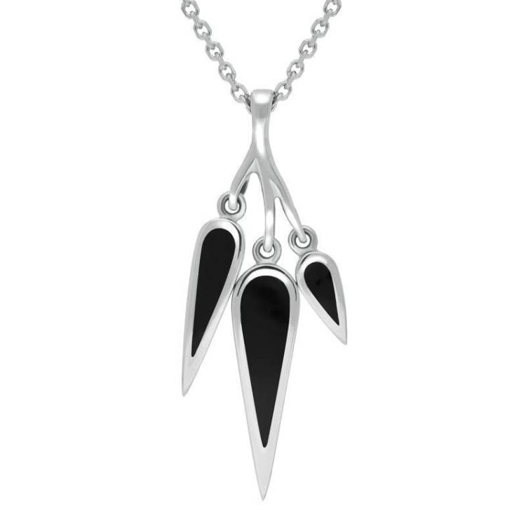 Sterling Silver Whitby Jet Toscana Three Drop Graduated Necklace - Silver