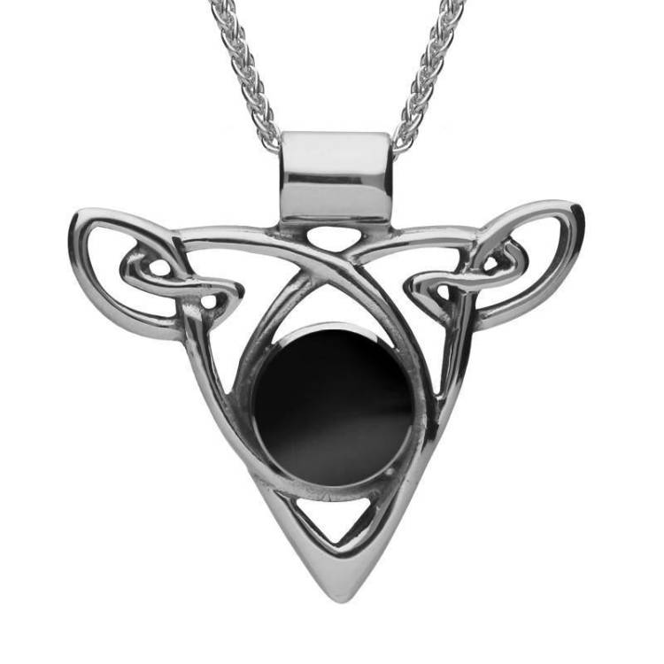 Sterling Silver Whitby Jet Triangle Knot Celtic Necklace - Option1 Value Silver