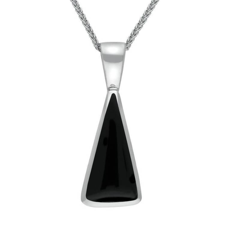 Sterling Silver Whitby Jet Triangle Shape Necklace - Option1 Value Silver