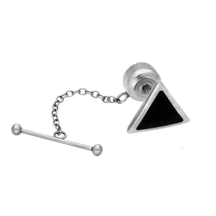Sterling Silver Whitby Jet Triangle Tie Pin