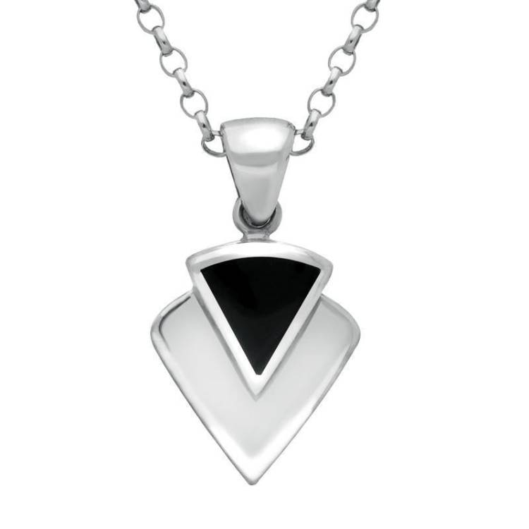 Sterling Silver Whitby Jet Triangular Arrowhead Necklace - Silver