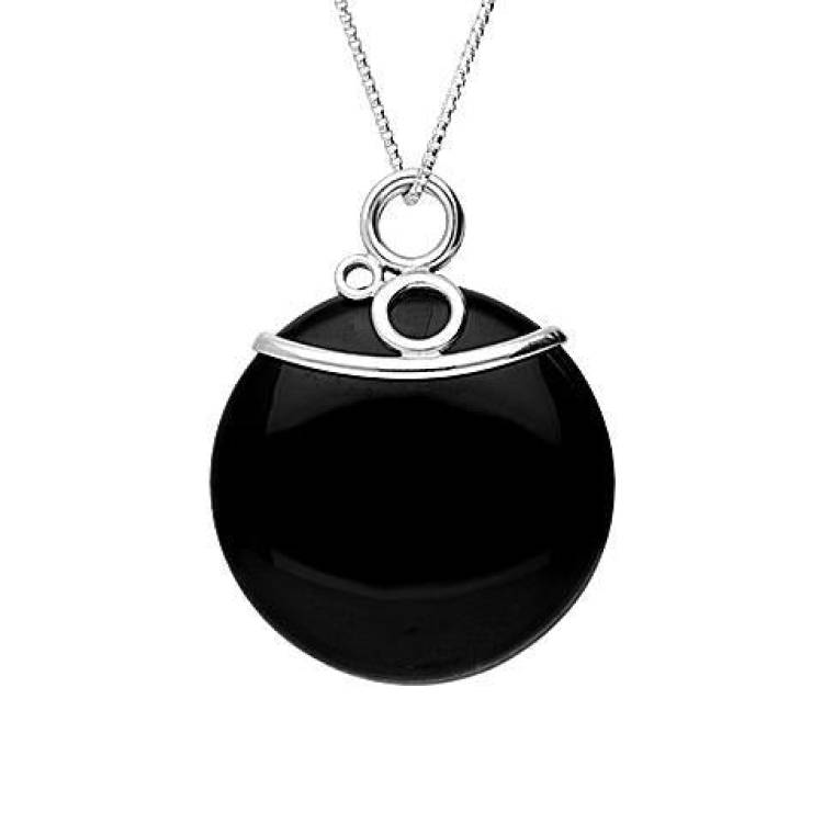 Sterling Silver Whitby Jet Triple Circle Top Disc Necklace - Silver