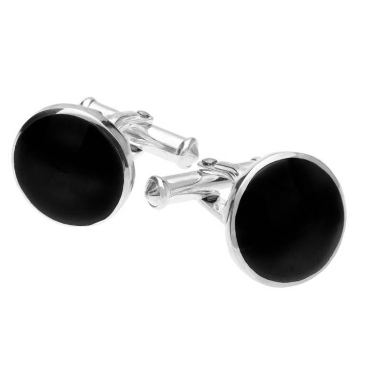 Sterling Silver Whitby Jet Tudor Rose Back Cufflinks - Silver