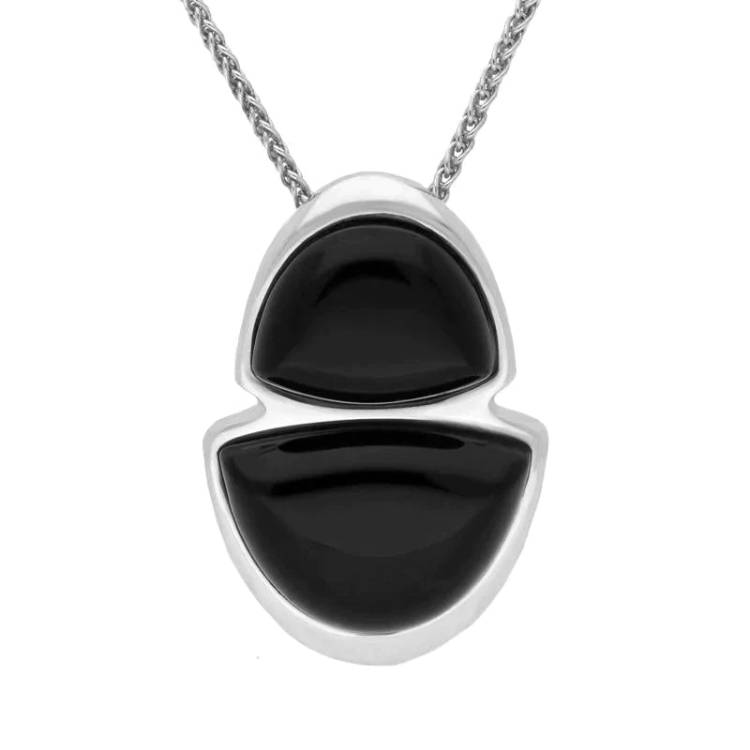 Sterling Silver Whitby Jet Two Stone Eclipse Necklace - Silver