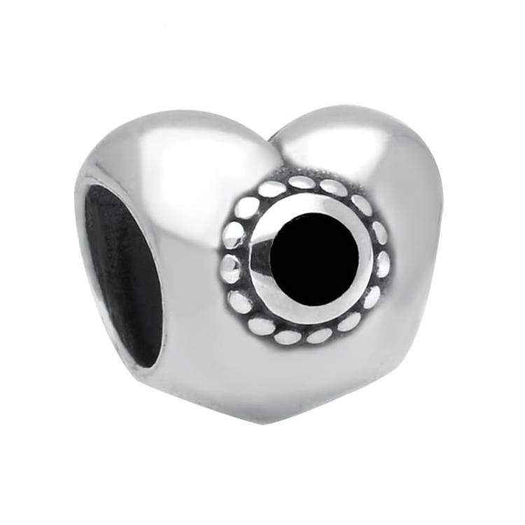 Sterling Silver Whitby Jet Two Stone Heart Charm - Silver