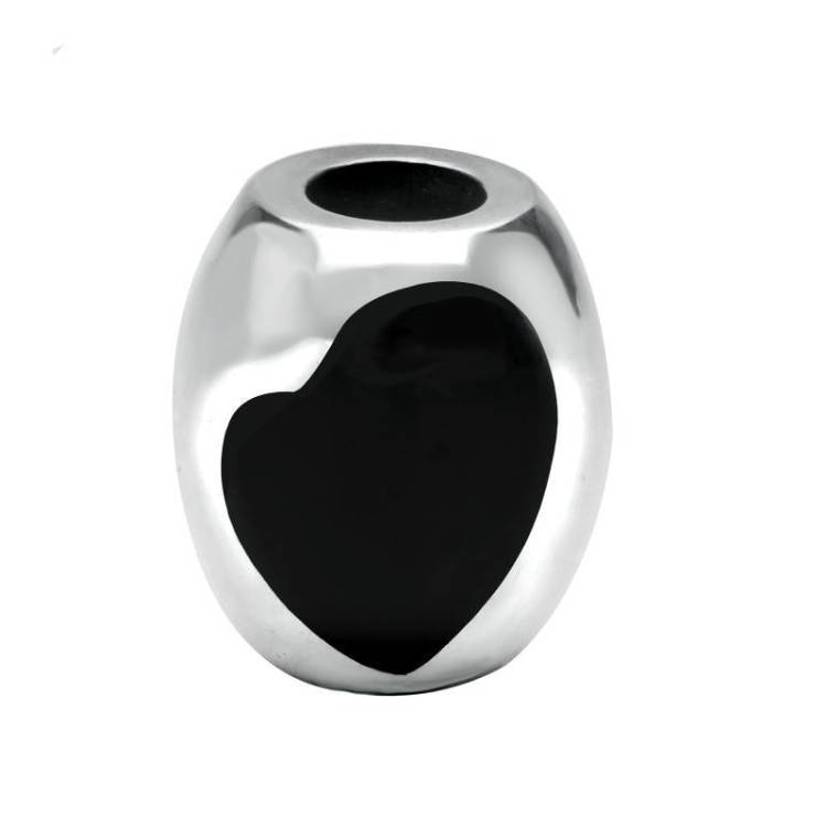 Sterling Silver Whitby Jet Two Stone Large Heart Charm - Silver