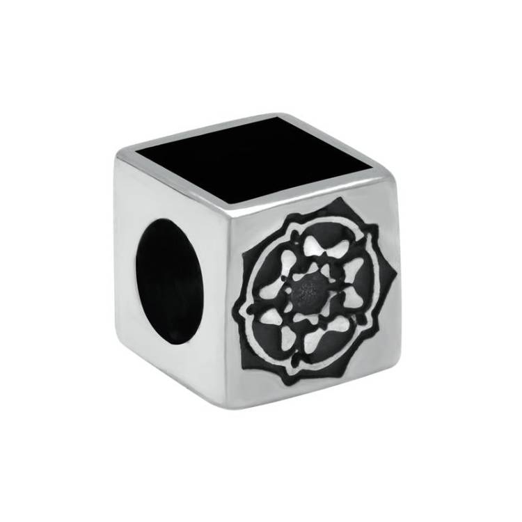 Sterling Silver Whitby Jet Rose Cube Charm - Silver