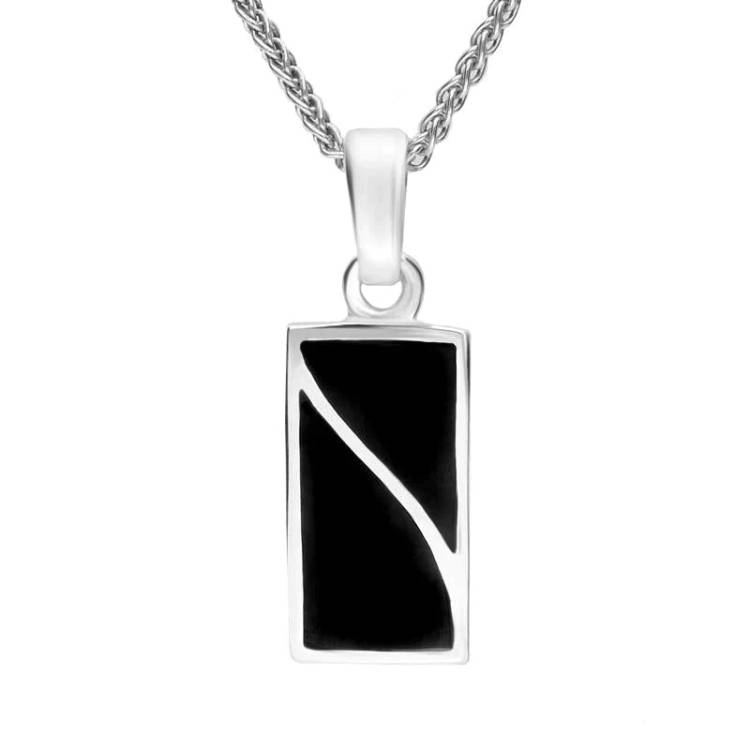 Sterling Silver Whitby Jet Two Stone Split Oblong Necklace - Silver