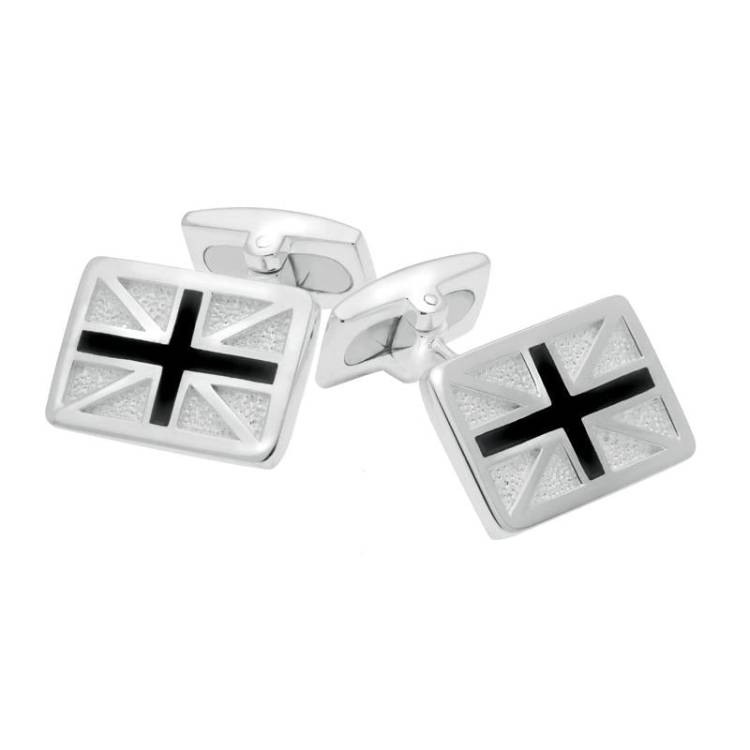 Sterling Silver Whitby Jet Union Jack Cufflinks