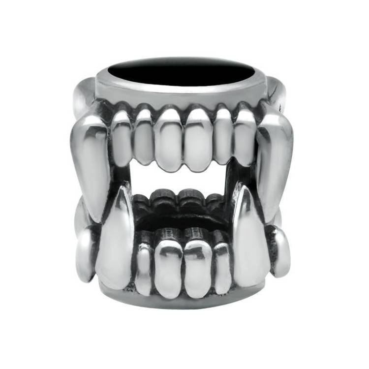 Sterling Silver Whitby Jet Vampire Fangs Charm - Silver