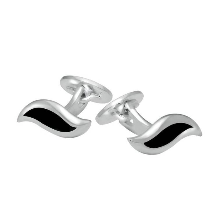 Sterling Silver Whitby Jet Wave Link Cufflinks