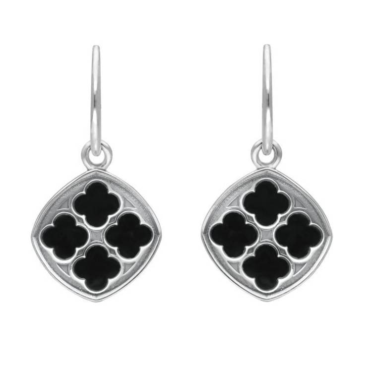 Sterling Silver Whitby Jet Whitby Abbey Window Drop Earrings - Silver