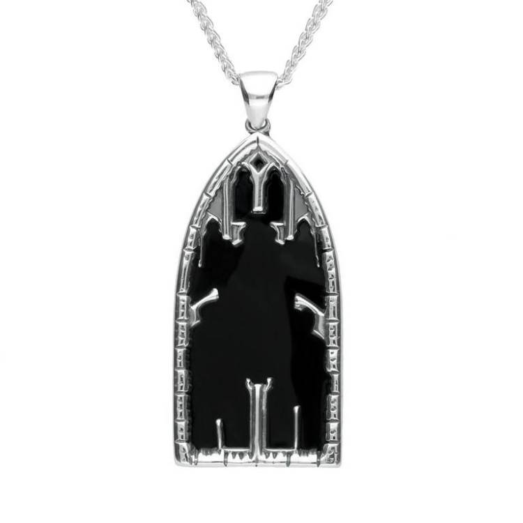 Sterling Silver Whitby Jet Whitby Abbey Window Torpedo Shaped Necklace
