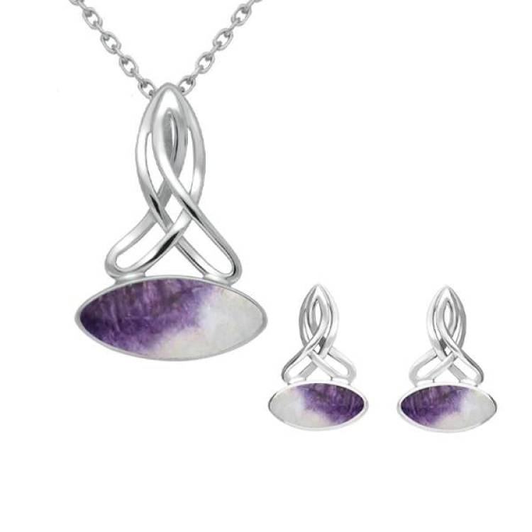 Sterling Silver Blue John Wide Marquise Celtic Two Piece Set - Silver